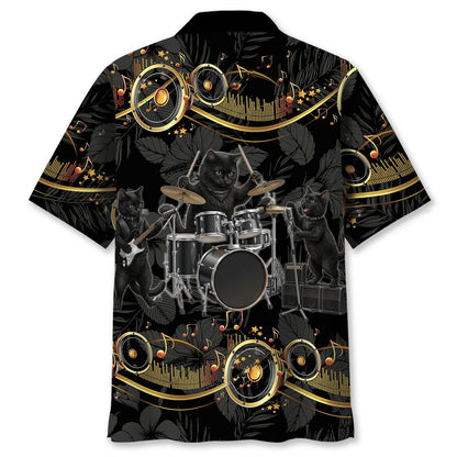 Funny Black Cat Rock Band Hawaiian Shirt