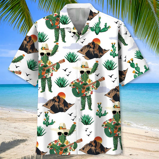 Funny Cactus Guitar Hawaiian Shirt - S - hawaiian shirt