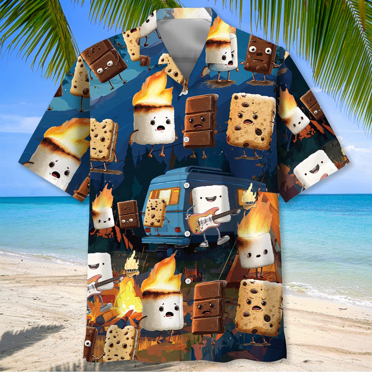 Funny Campsite Night Party Hawaiian Shirt - L - hawaiian shirt