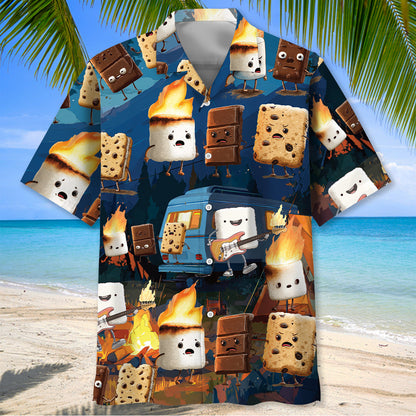 Funny Campsite Night Party Hawaiian Shirt - L - hawaiian shirt