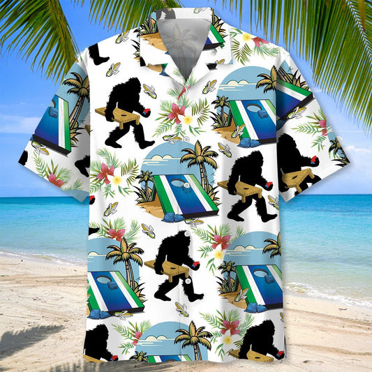 Funny Cornhole Bigfoot Hawaiian Shirt - S - hawaiian shirt