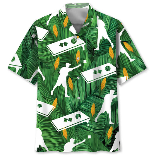 Funny Cornhole Corn Green Hawaiian Shirt - S - hawaiian shirt
