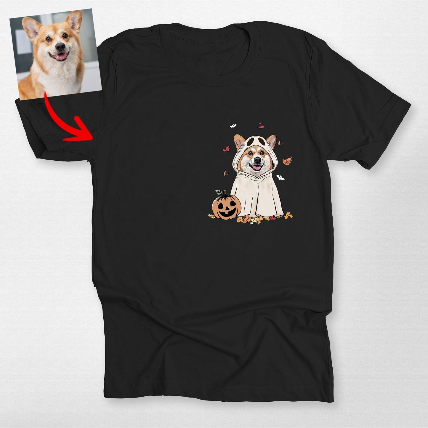 Funny Custom Ghost Dog Unisex T-Shirt, custom pet portrait gift for pet lovers (view 2)