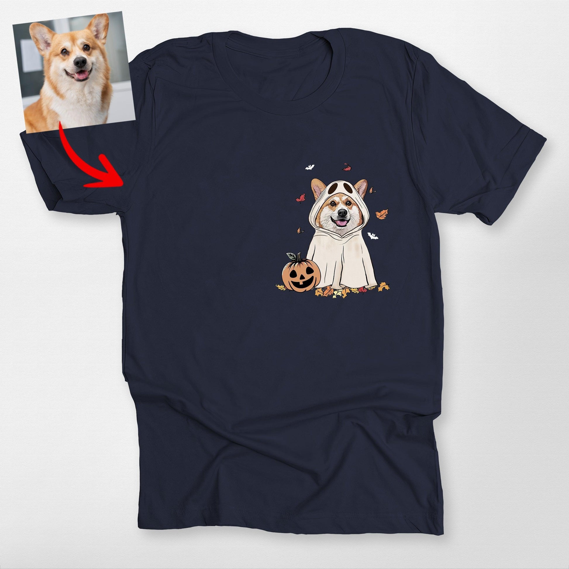 Funny Custom Ghost Dog Unisex T-Shirt, custom pet portrait gift for pet lovers (view 7)