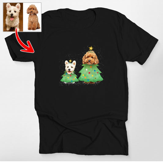 Funny Custom Pet Christmas Tree Bella Canvas T-Shirt, custom pet portrait gift for pet lovers