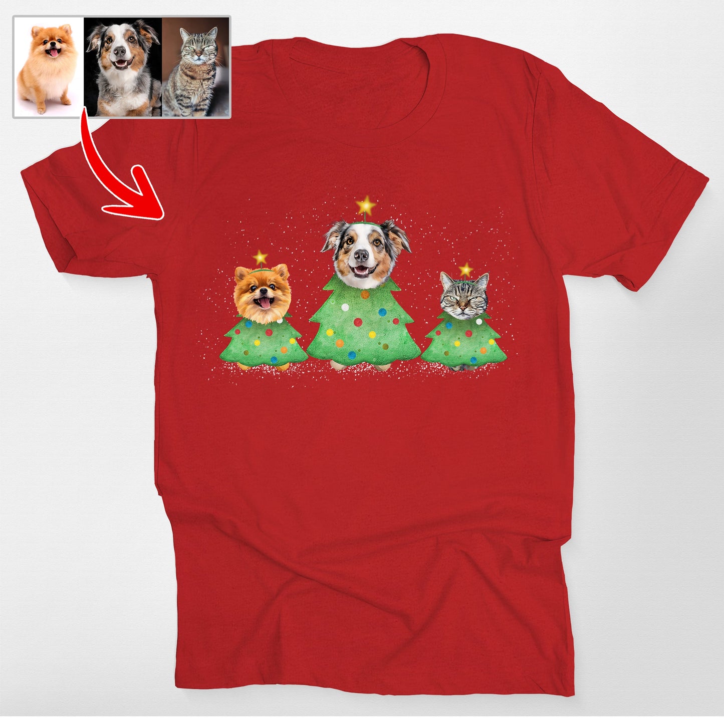 Funny Custom Pet Christmas Tree Bella Canvas T-Shirt, custom pet portrait gift for pet lovers (view 4)