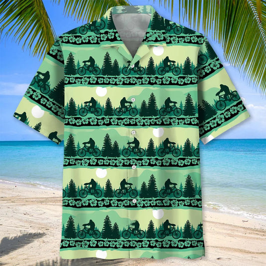 Funny Cycling Bigfoot Hawaiian Shirt - S - hawaiian shirt