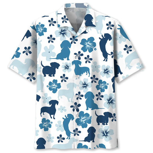 Funny Dachshund Blue Hawaiian Shirt - S - hawaiian shirt