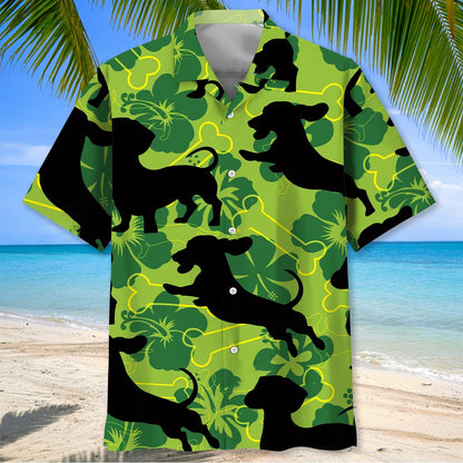 Funny Dachshund Bone Hibiscus Hawaiian Shirt