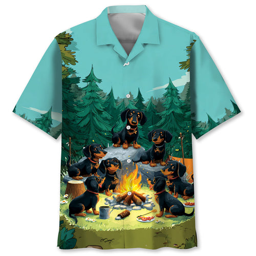 Funny Dachshund Go Camping Hawaiian Shirt - S - hawaiian shirt