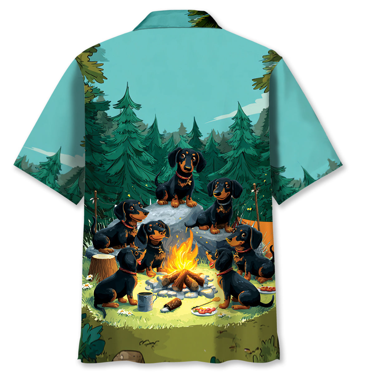 Funny Dachshund Go Camping Hawaiian Shirt - M - hawaiian shirt