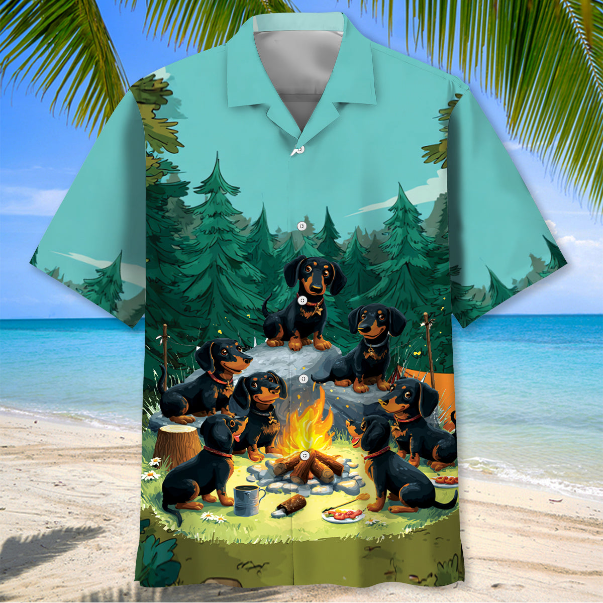 Funny Dachshund Go Camping Hawaiian Shirt - L - hawaiian shirt