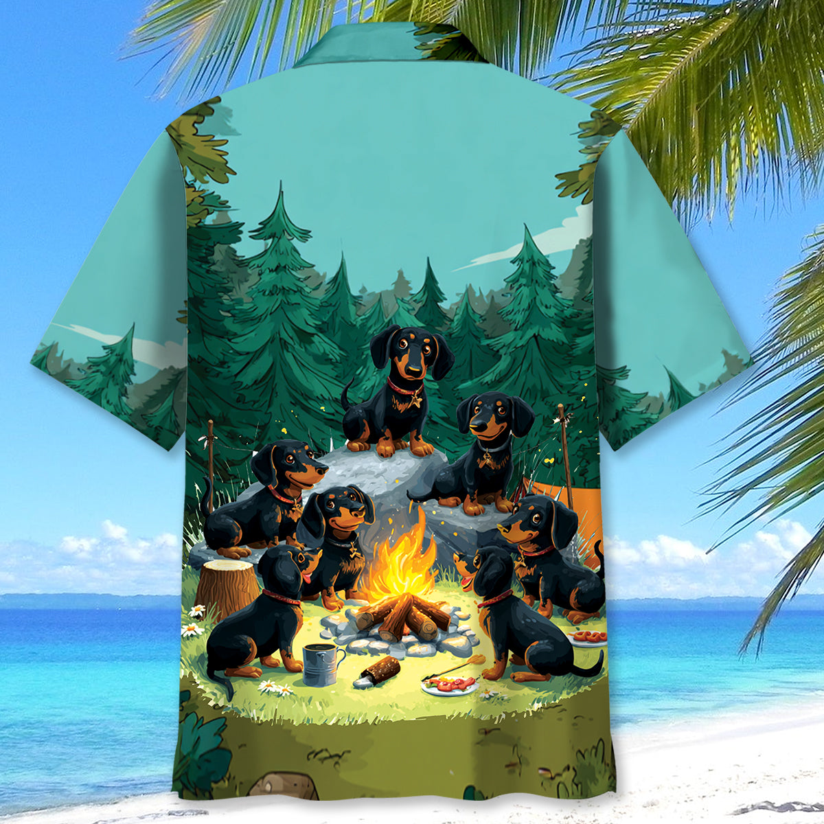 Funny Dachshund Go Camping Hawaiian Shirt - XL - hawaiian shirt