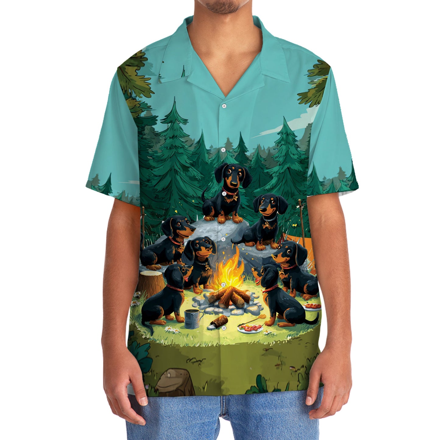 Funny Dachshund Go Camping Hawaiian Shirt - 2XL - hawaiian shirt