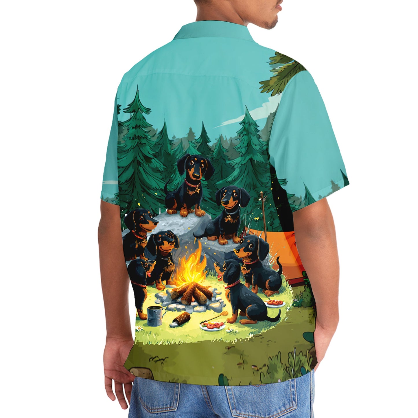 Funny Dachshund Go Camping Hawaiian Shirt - 3XL - hawaiian shirt