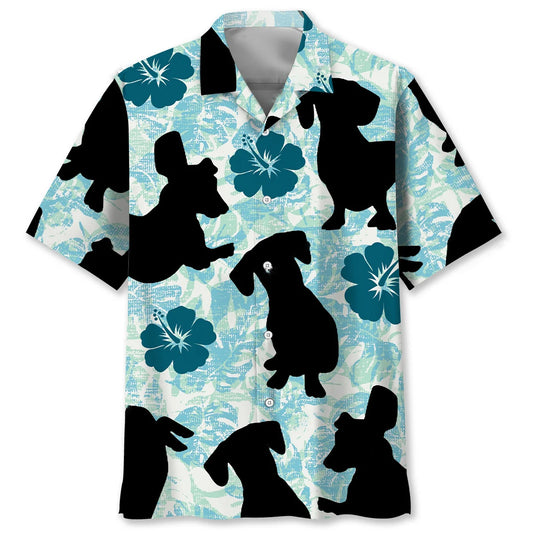 Funny Dachshund Hibiscus Hawaiian Shirt - S - hawaiian shirt