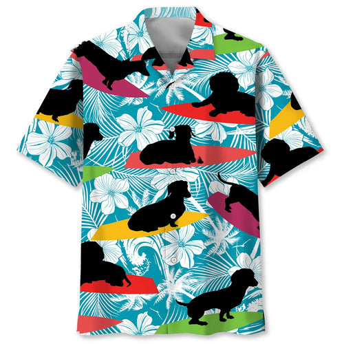Funny Dachshund Surfing Hawaiian Shirt