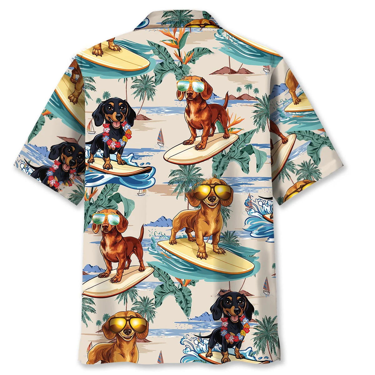 Funny Dachshund Surfing on Beach Hawaiian Shirt