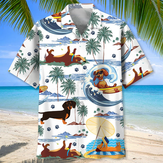 Funny Dachshunds Playing Hawaiian Shirt - S - hawaiian shirt