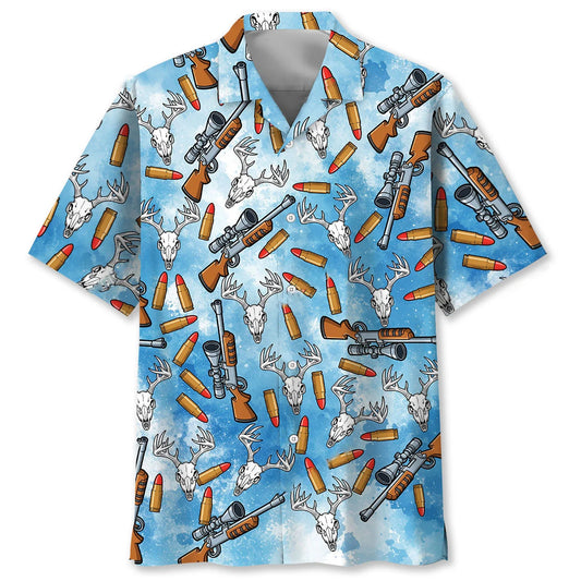 Funny Deer Hunting Blue Hawaiian Shirt - S - hawaiian shirt