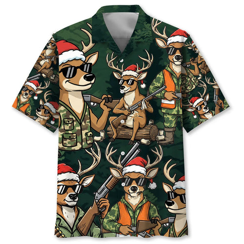 Funny Deer Hunting Xmas Hawaiian Shirt