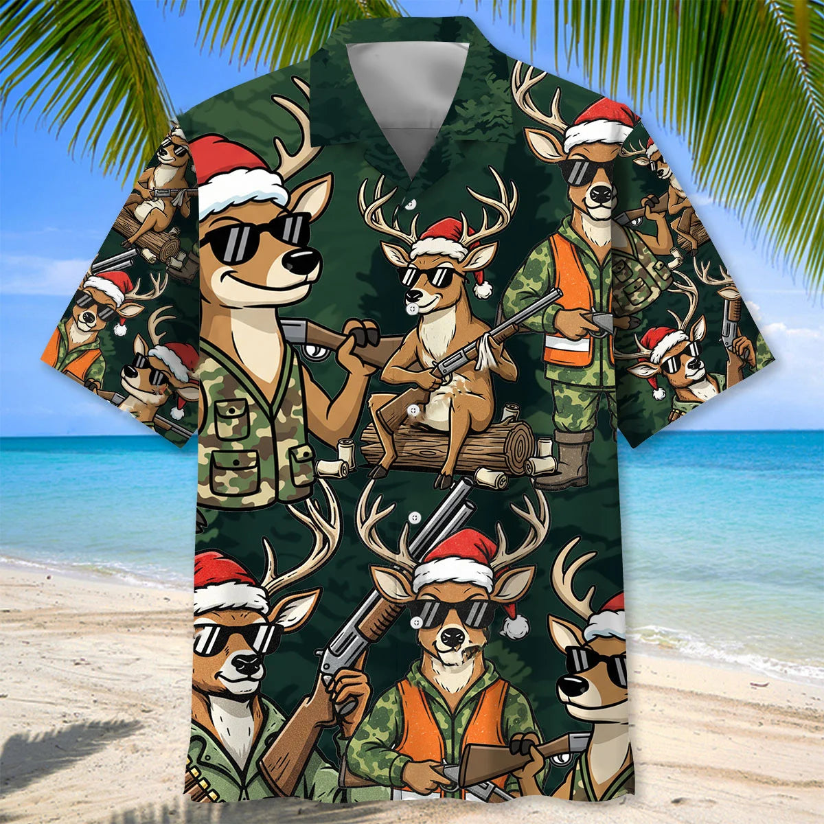 Funny Deer Hunting Xmas Hawaiian Shirt