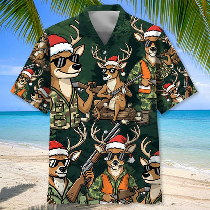 Funny Deer Hunting Xmas Hawaiian Shirt