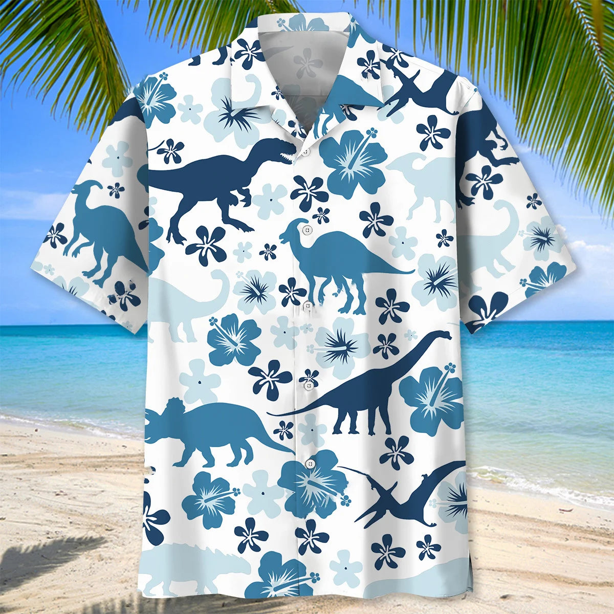 Funny Dinosaur Blue Hawaiian Shirt