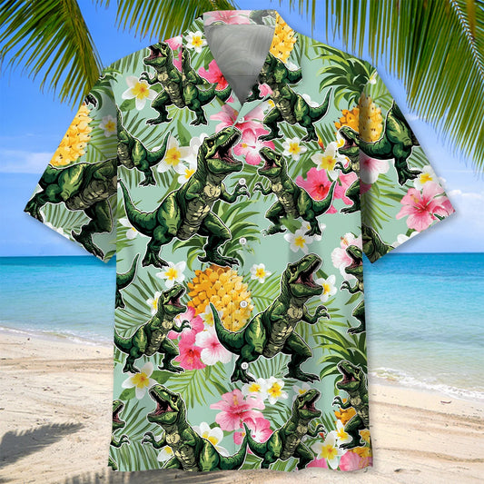 Funny Dinosaur Pineapple Hawaiian Shirt - S - hawaiian shirt