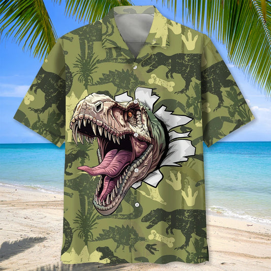 Funny Dinosaur Surfing Hawaiian Shirt - S - hawaiian shirt