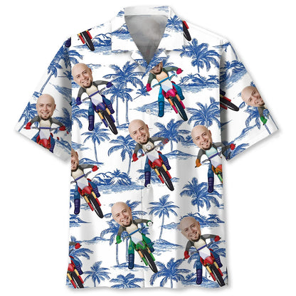 Funny Dirt Bike Man Custom Face Hawaiian Shirt