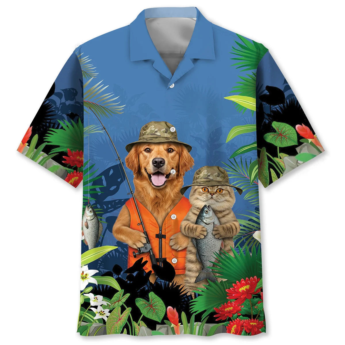 Funny Dog and Cat Fishing Hawaiian Shirt