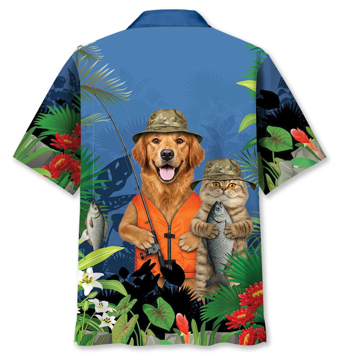 Funny Dog and Cat Fishing Hawaiian Shirt