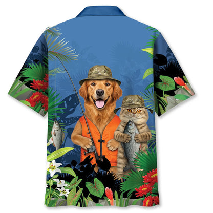 Funny Dog and Cat Fishing Hawaiian Shirt