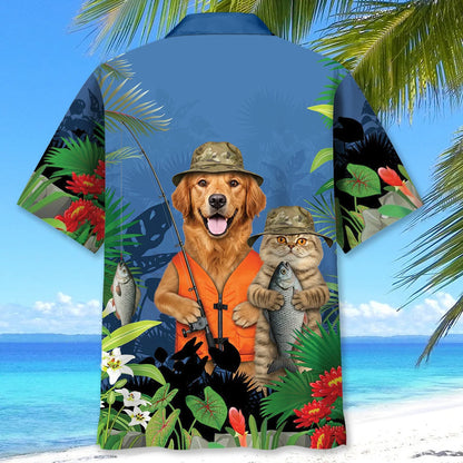 Funny Dog and Cat Fishing Hawaiian Shirt