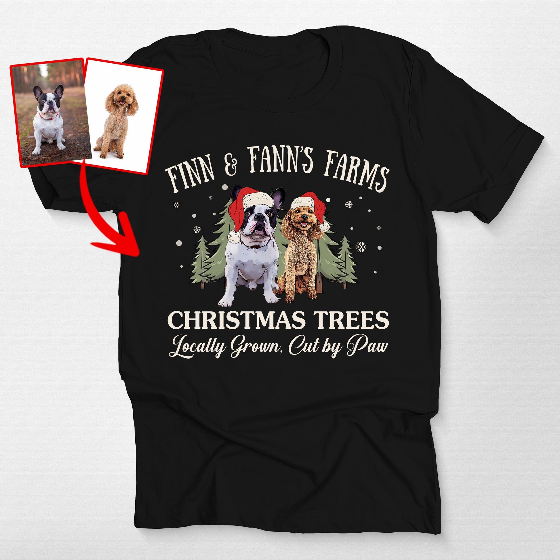 Funny Dog Christmas Tree Farm Bella Canvas Xmas T, custom pet portrait gift for pet lovers