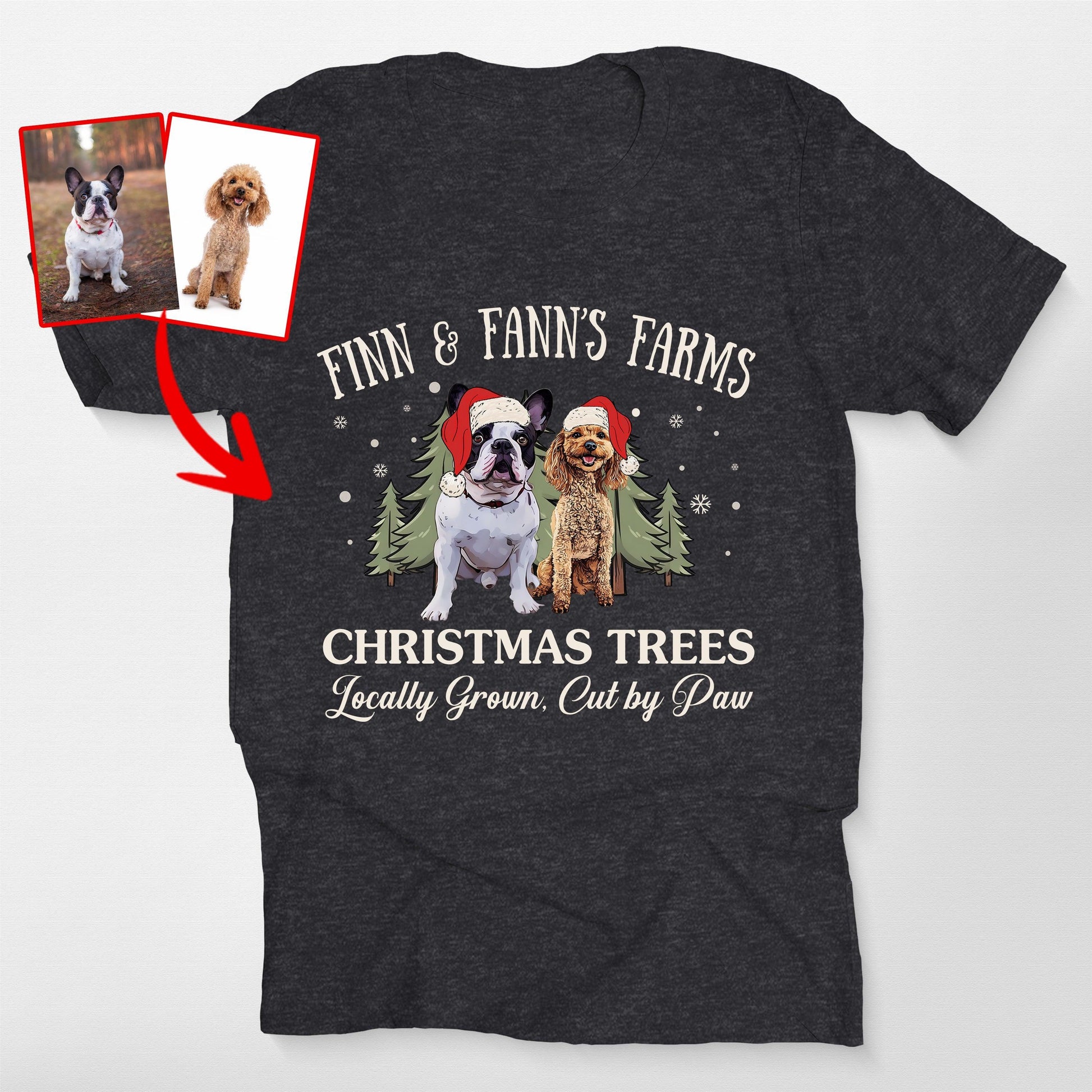 Funny Dog Christmas Tree Farm Bella Canvas Xmas T, custom pet portrait gift for pet lovers (view 2)