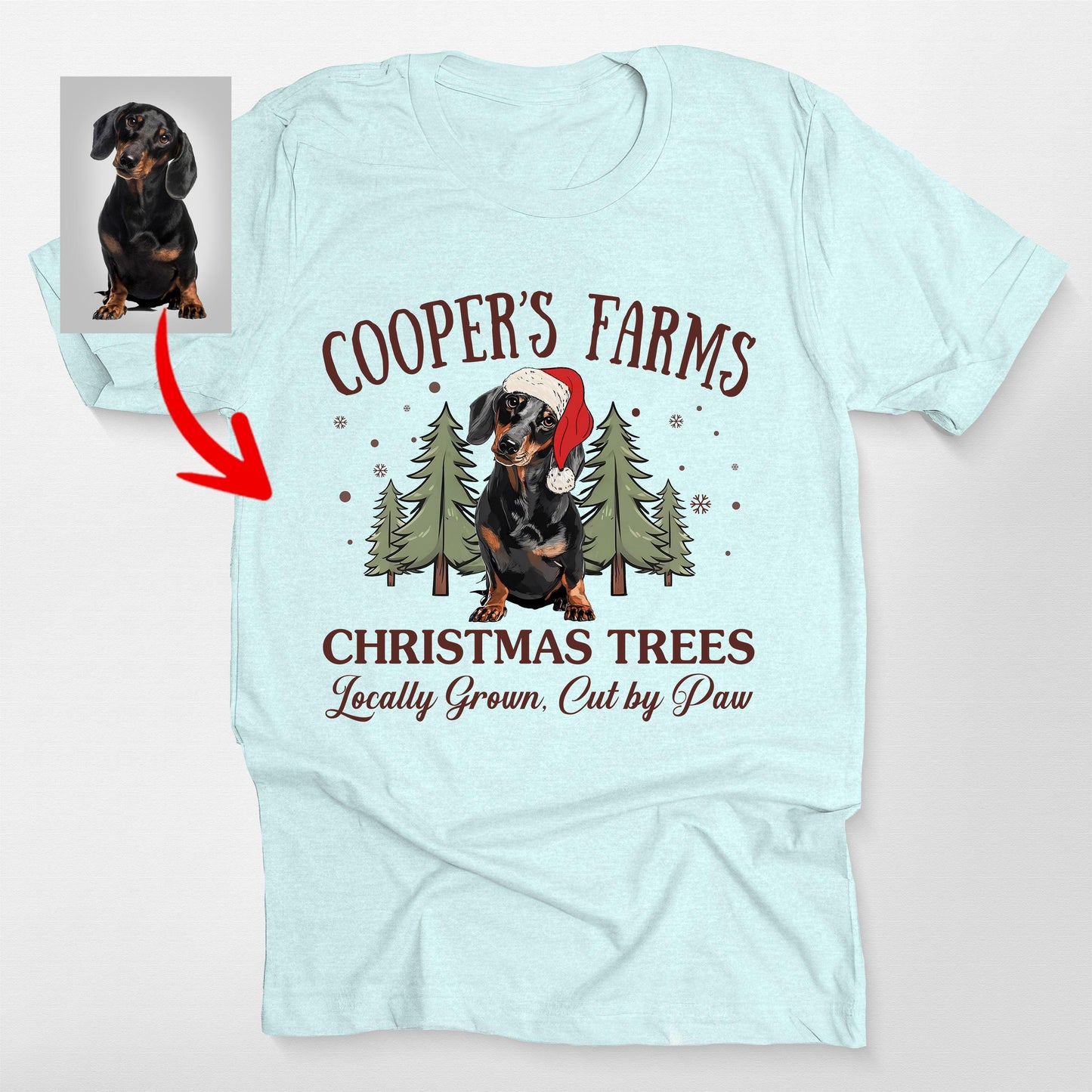 Funny Dog Christmas Tree Farm Bella Canvas Xmas T, custom pet portrait gift for pet lovers (view 3)