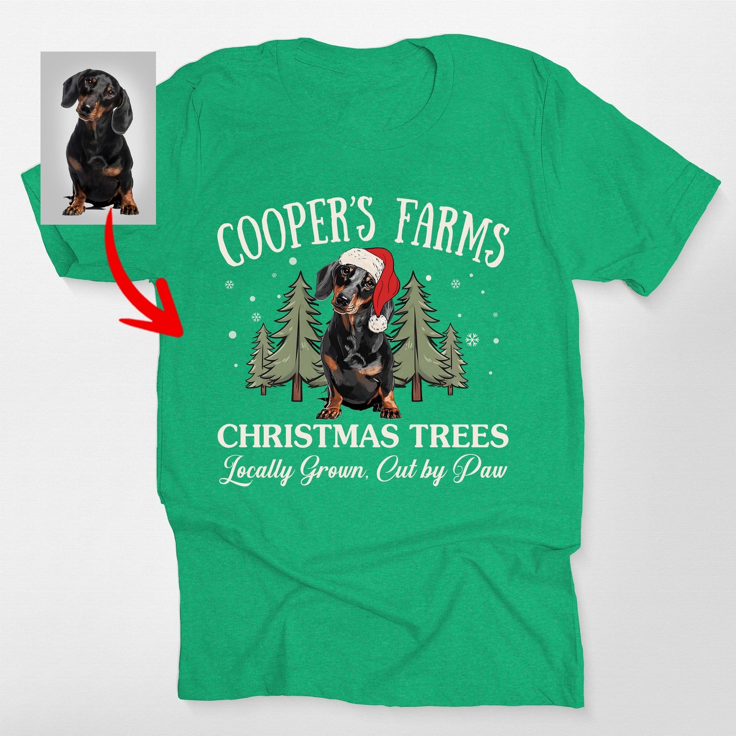 Funny Dog Christmas Tree Farm Bella Canvas Xmas T, custom pet portrait gift for pet lovers (view 4)