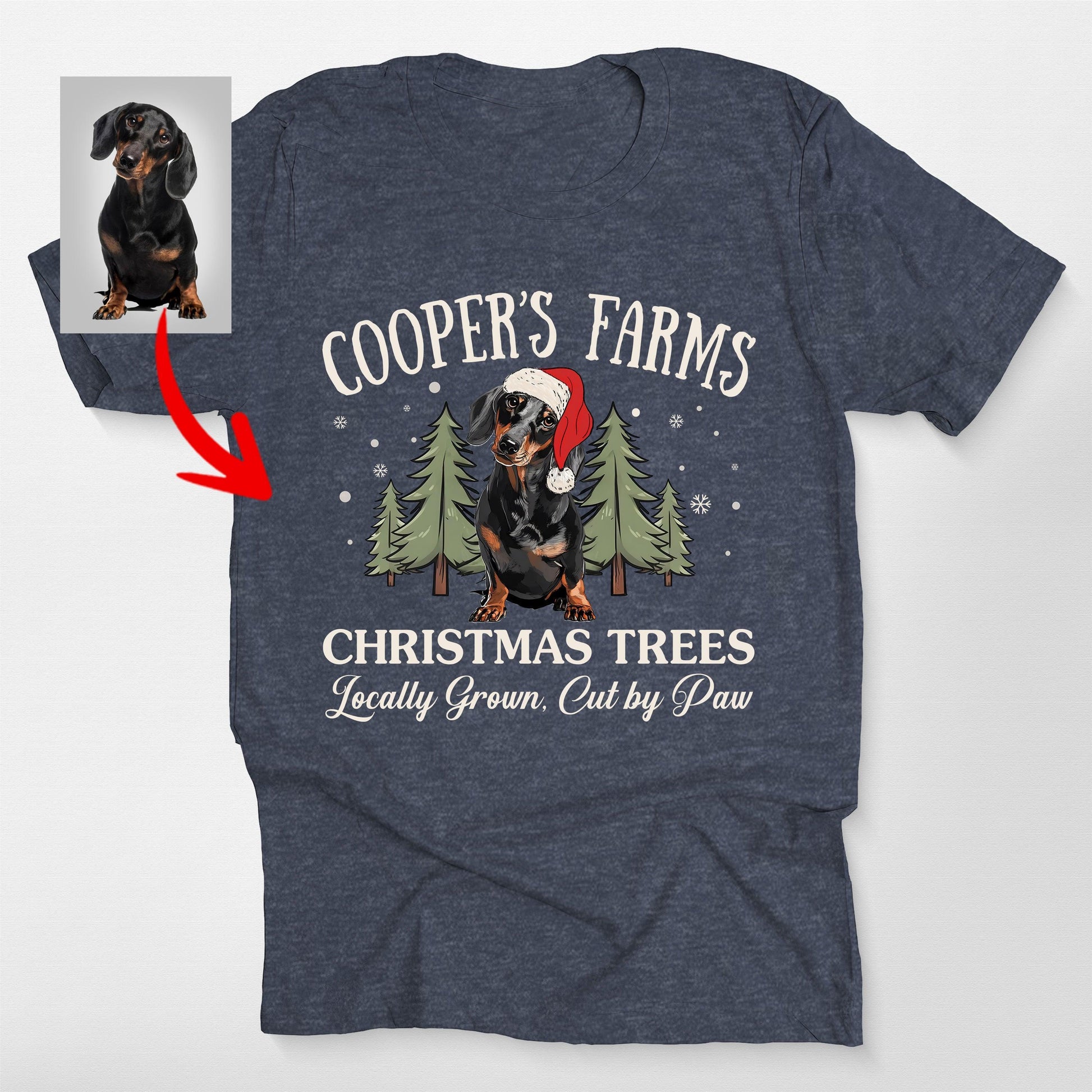Funny Dog Christmas Tree Farm Bella Canvas Xmas T, custom pet portrait gift for pet lovers (view 5)