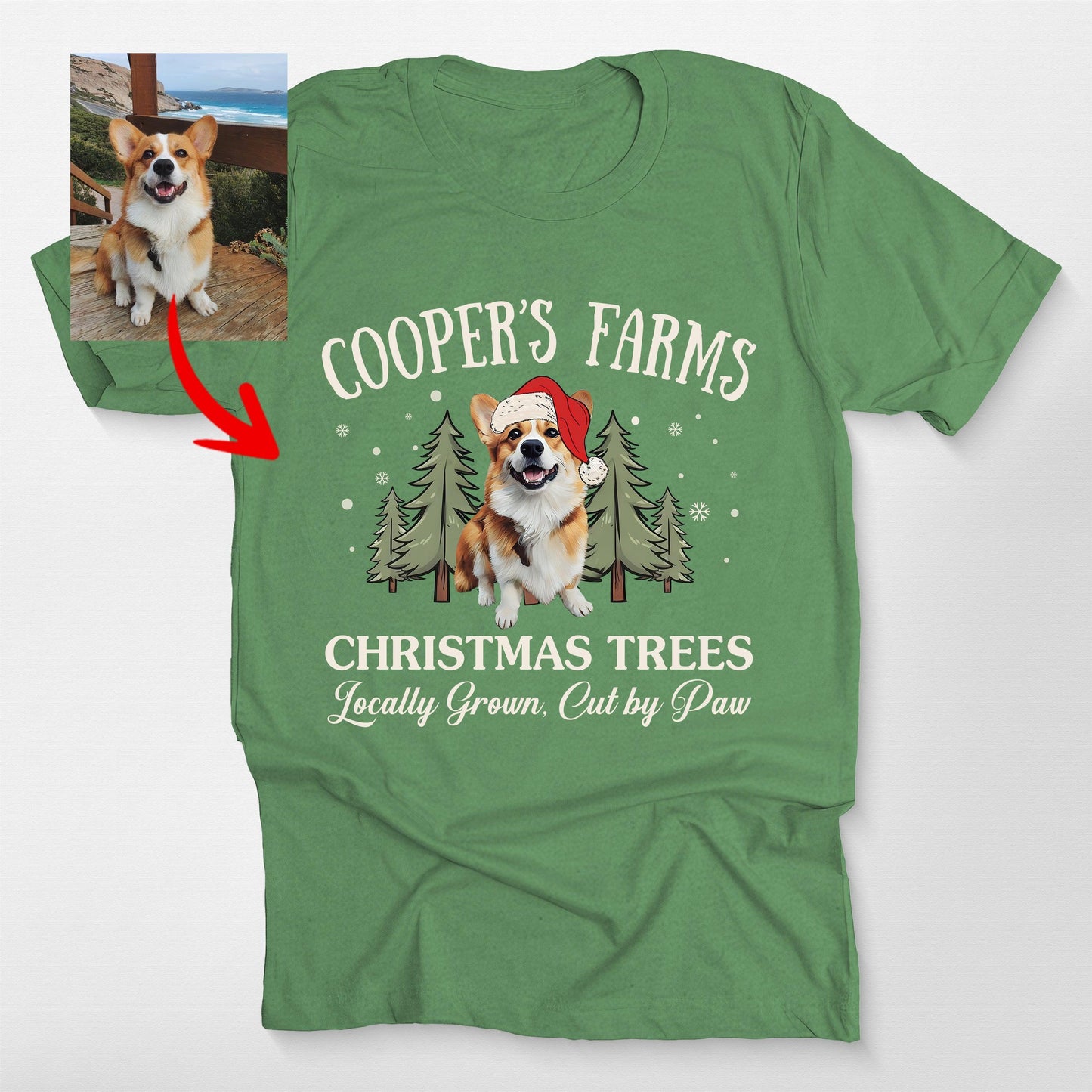 Funny Dog Christmas Tree Farm Bella Canvas Xmas T, custom pet portrait gift for pet lovers (view 7)