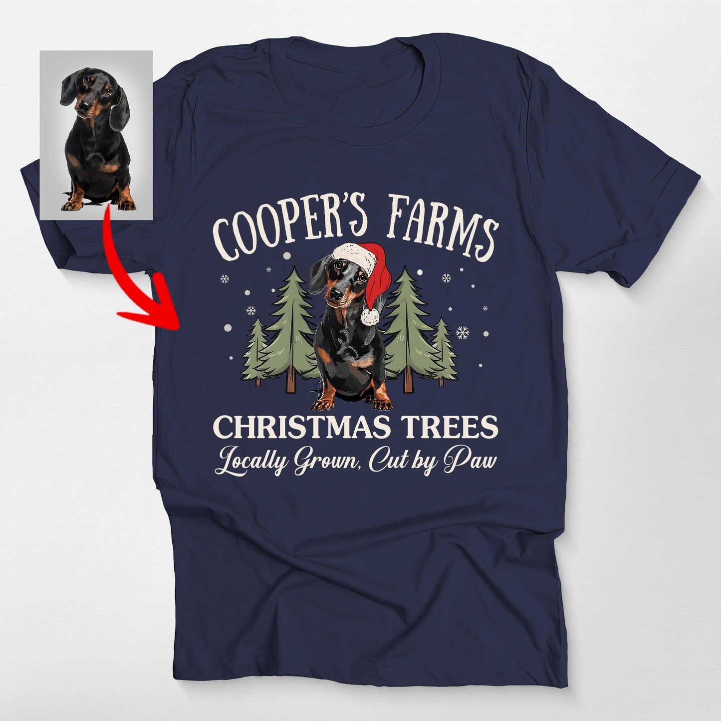 Funny Dog Christmas Tree Farm Bella Canvas Xmas T, custom pet portrait gift for pet lovers (view 9)