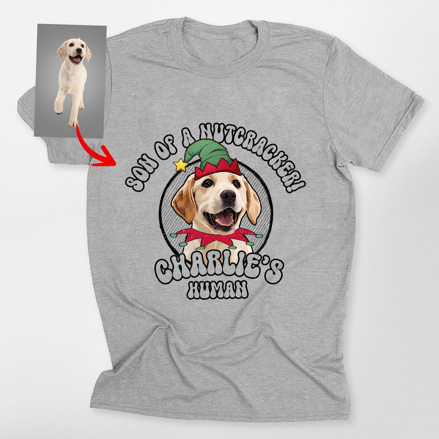 Funny Dog Elf Christmas T-Shirt for Fog Lovers Bel, custom pet portrait gift for pet lovers