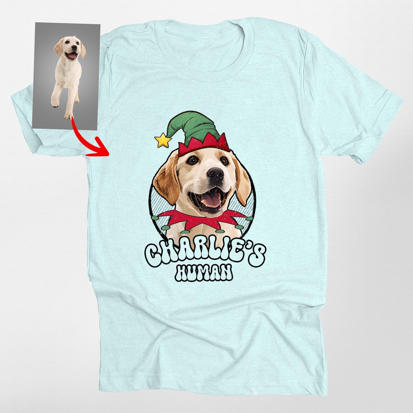 Funny Dog Elf Christmas T-Shirt for Fog Lovers Bel, custom pet portrait gift for pet lovers (view 2)