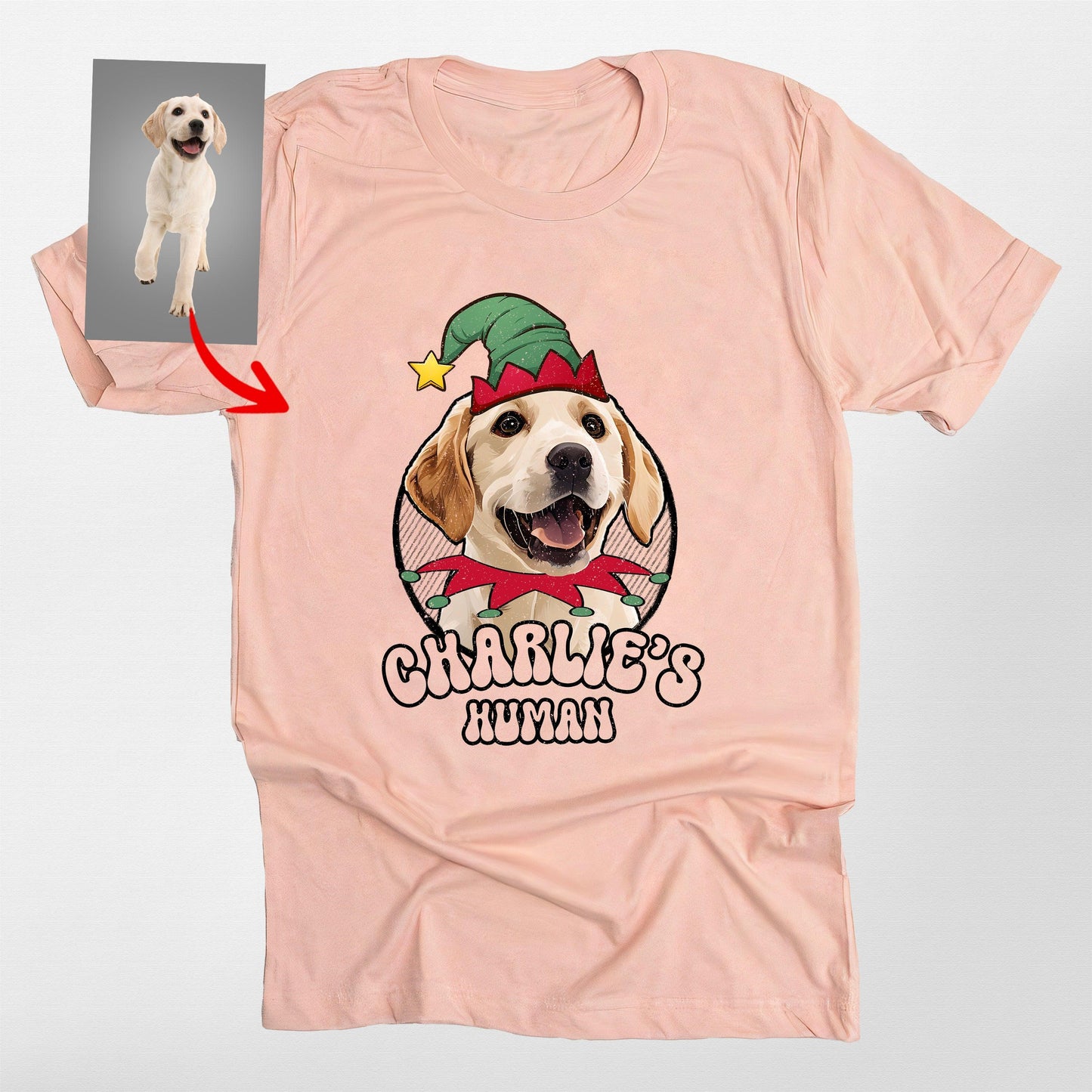 Funny Dog Elf Christmas T-Shirt for Fog Lovers Bel, custom pet portrait gift for pet lovers (view 4)