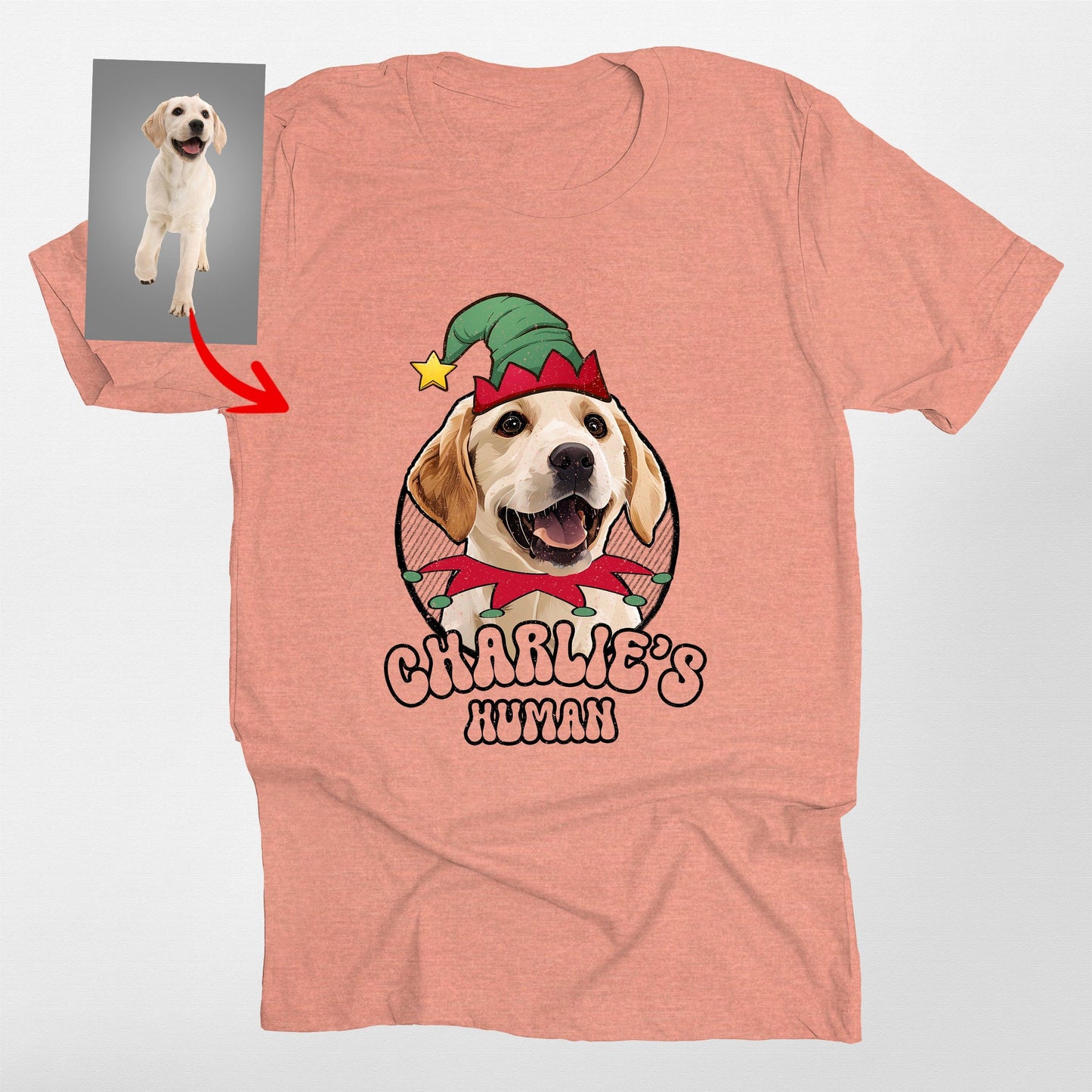Funny Dog Elf Christmas T-Shirt for Fog Lovers Bel, custom pet portrait gift for pet lovers (view 5)