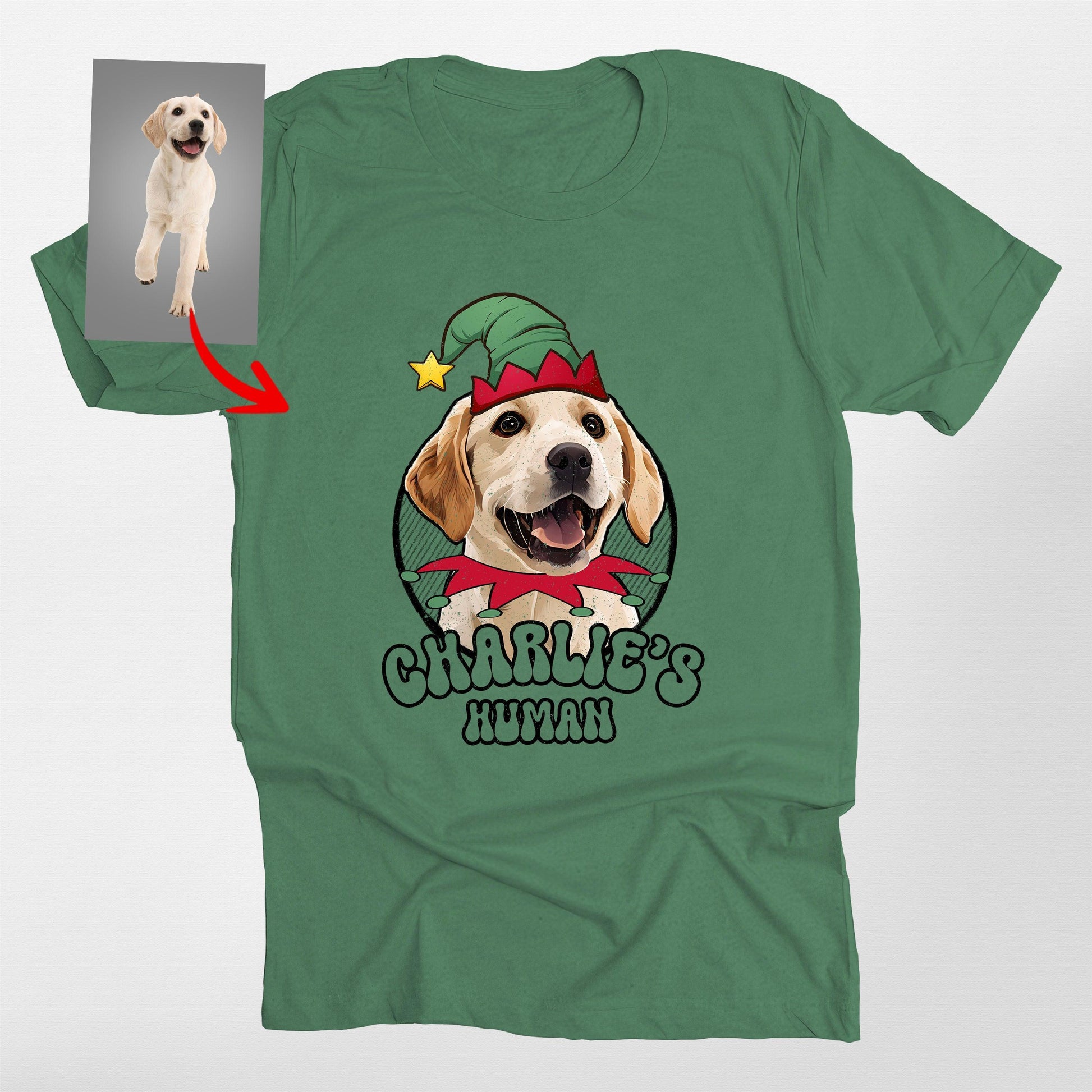 Funny Dog Elf Christmas T-Shirt for Fog Lovers Bel, custom pet portrait gift for pet lovers (view 6)