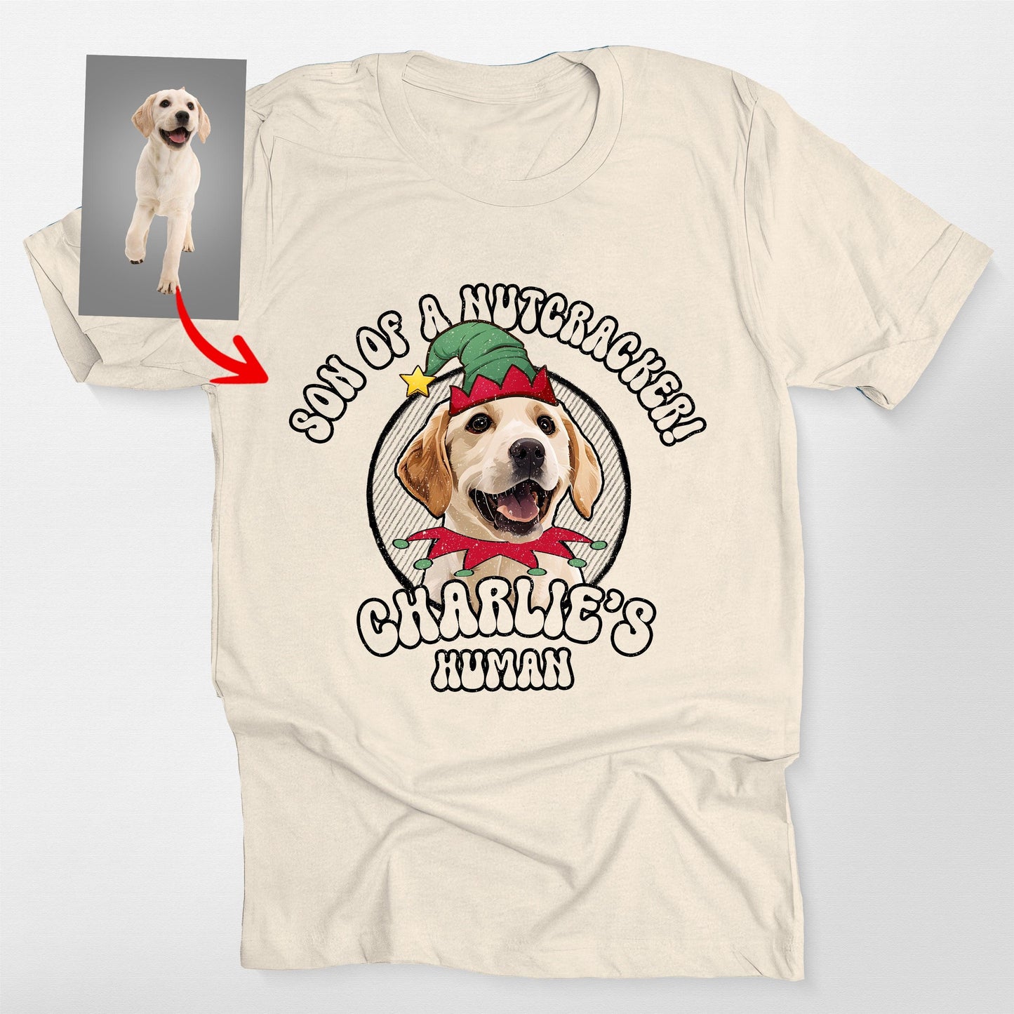 Funny Dog Elf Christmas T-Shirt for Fog Lovers Bel, custom pet portrait gift for pet lovers (view 7)