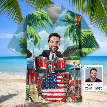 Funny Drum Beach Custom Photo Hawaiian Shirt