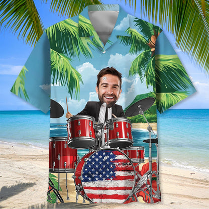 Funny Drum Beach Custom Photo Hawaiian Shirt